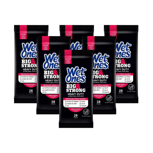 Wet Ones Big & Strong Antibacterial Hand Wipes, Fresh Scent, 28 ct (6 Pack)