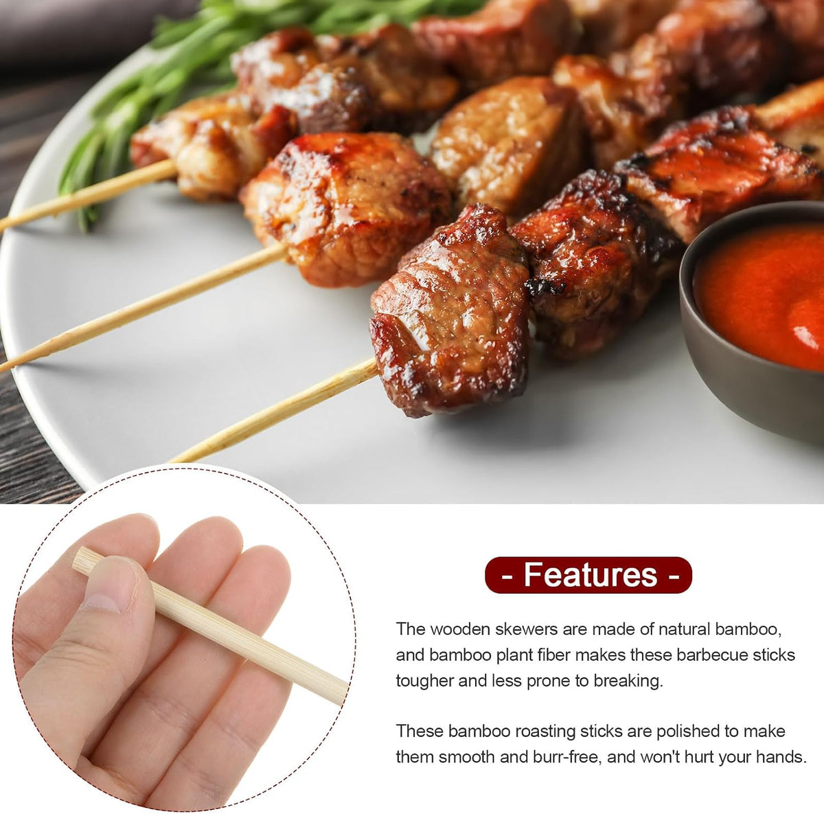 HARFINGTON 100pcs Bamboo Skewers Sticks 20 Inch 5mm Dia Natural Wooden Cocktail Picks for Barbecue Appetizers Grilling Fruit