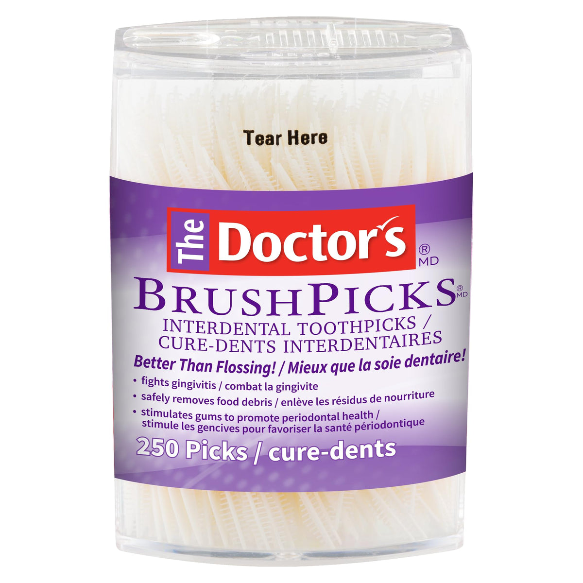 The Doctor's BrushPicks Interdental Toothpicks, Soft Rubber Dental Picks for Teeth Cleaning, Removes Food Debris, Stimulates Gums, Helps Fight Gingivitis, 120 Count (Pack of 12)