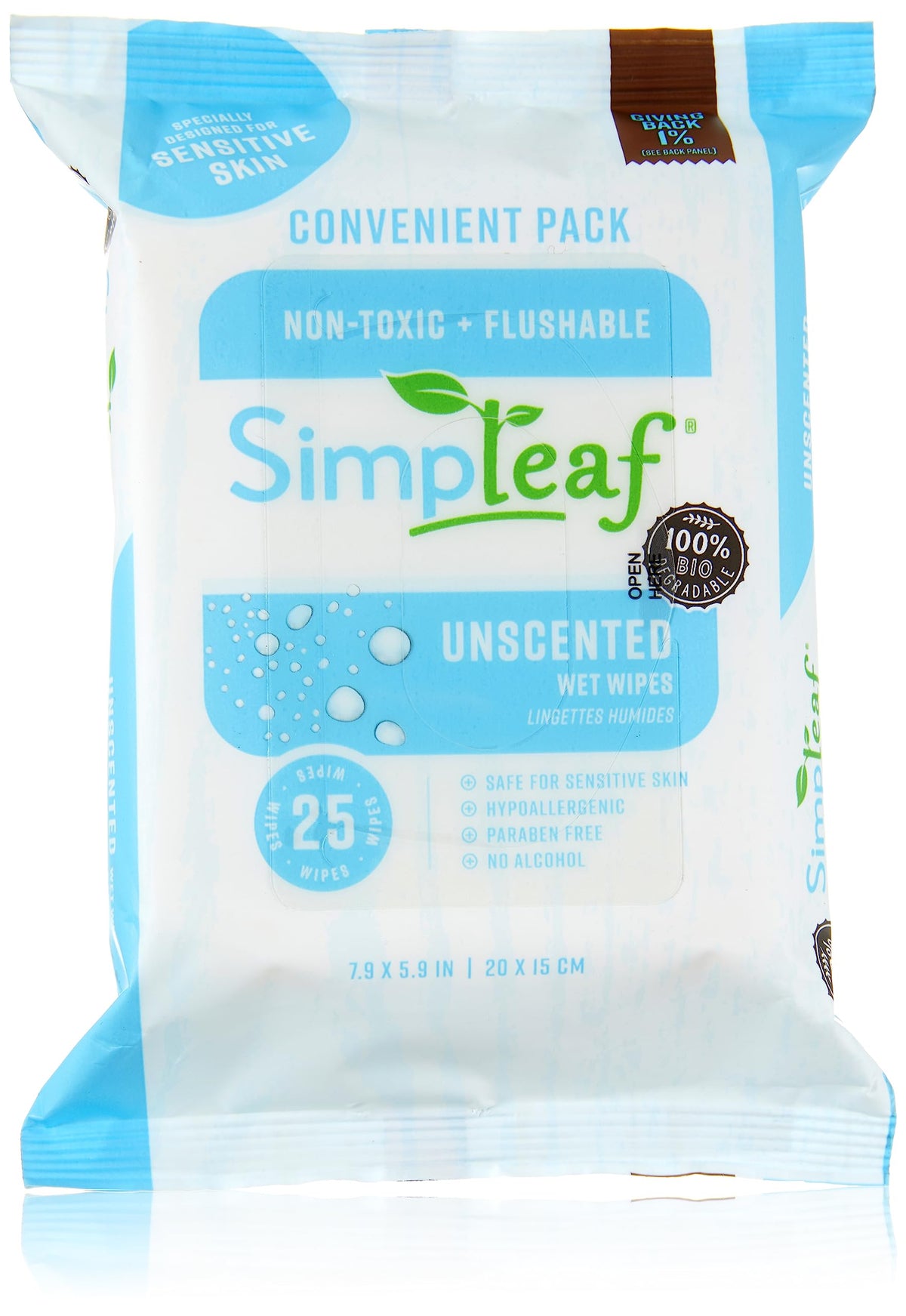 Simpleaf Flushable Wet Wipes Unscented | Eco-Friendly, Paraben & Alcohol Free | Hypoallergenic & Safe for Sensitive Skin | Soothing Aloe Formula | (6 x 25 Counts Convenient Pack) 150 Counts Total