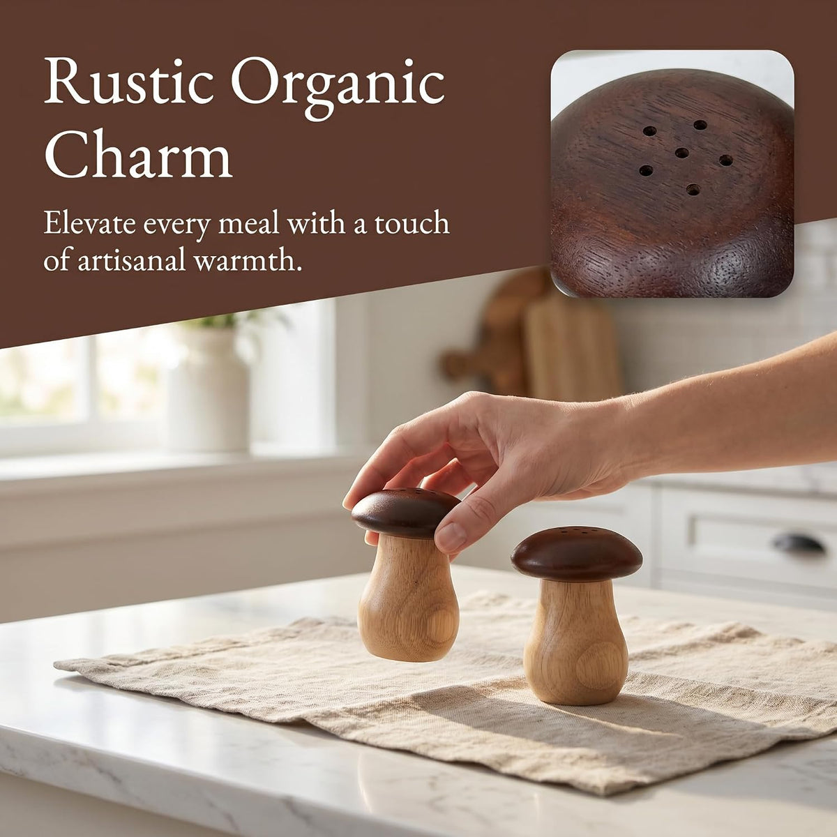 Wooden Toothpick Holder Dispenser Walnut Wood Mushroom Toothpick Box