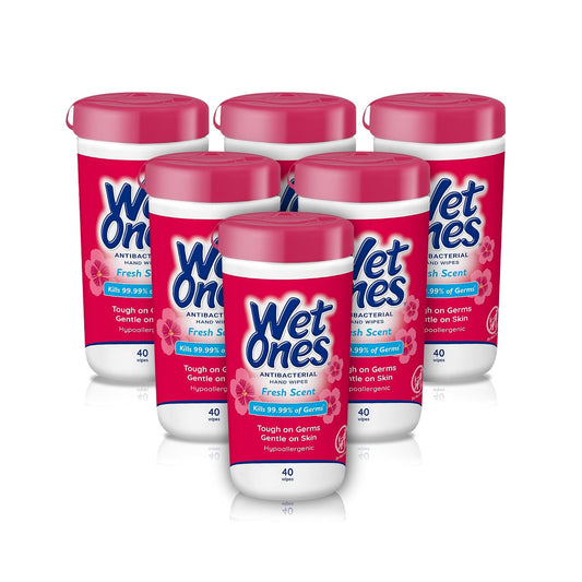 Wet Ones Antibacterial Hand Wipes, Fresh Scent, 40 ct Canister (6 Pack)