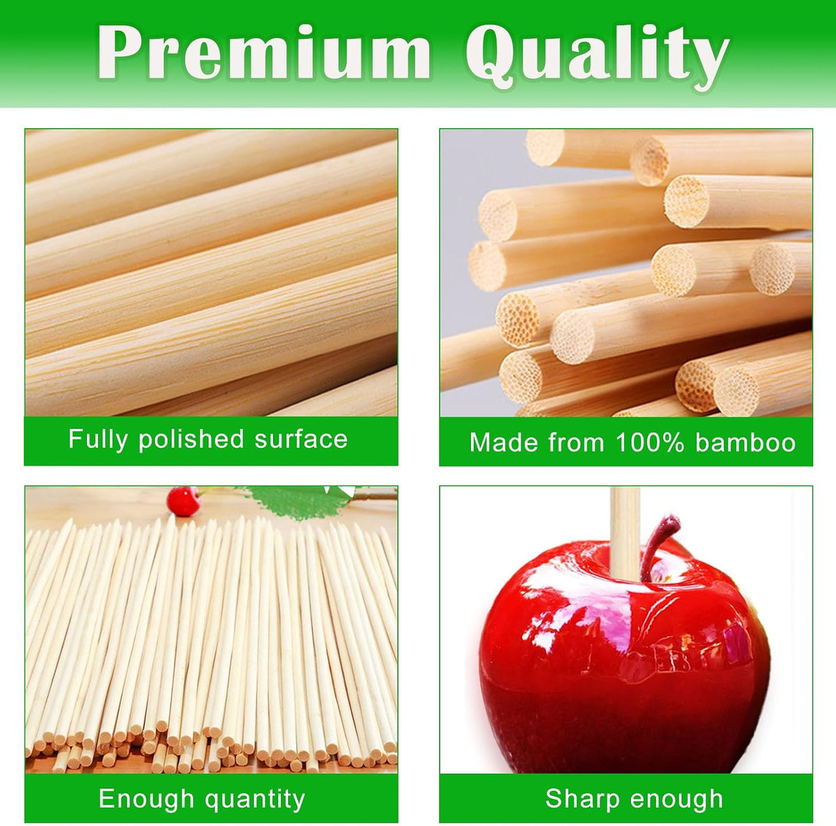 Nexboraque 1000 Pack 5.5 Inch Candy Apple Sticks, 6 mm Thick Semi Point Bamboo Skewers Natural Wooden Corn Dog Sticks for Caramel, BBQ, Lollipop, Corn Cob