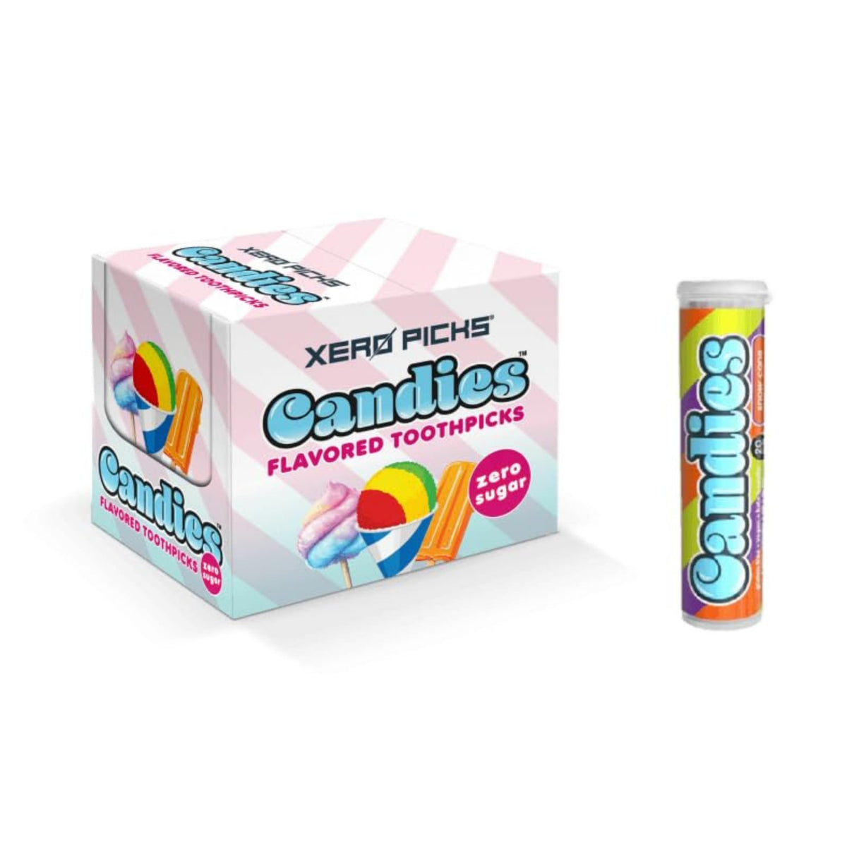 Xero Picks Candies - Infused Flavored Toothpicks (Candies Variety, 5 Pack - 100 Picks) Bubblegum, Pina Colada, Orange Creamsicle, Cotton Candy, Snow Cone and Candy Cane