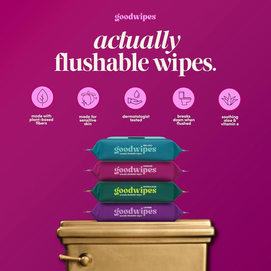 goodwipes Flushable Wipes - Rosewater, 318 Wipes (6 Pack + 1 Travel Size)