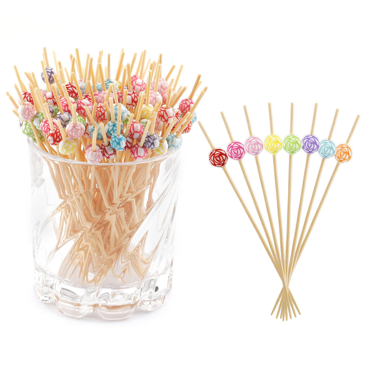 400pcs 4.7inch Cocktail Toothpicks For Drinks Appetizer Toothpicks Decorative Toothpicks Cocktail Sticks For Garnish Toothpicks Wooden White Pearl Party Toothpicks For Homecoming, Bachelor Party