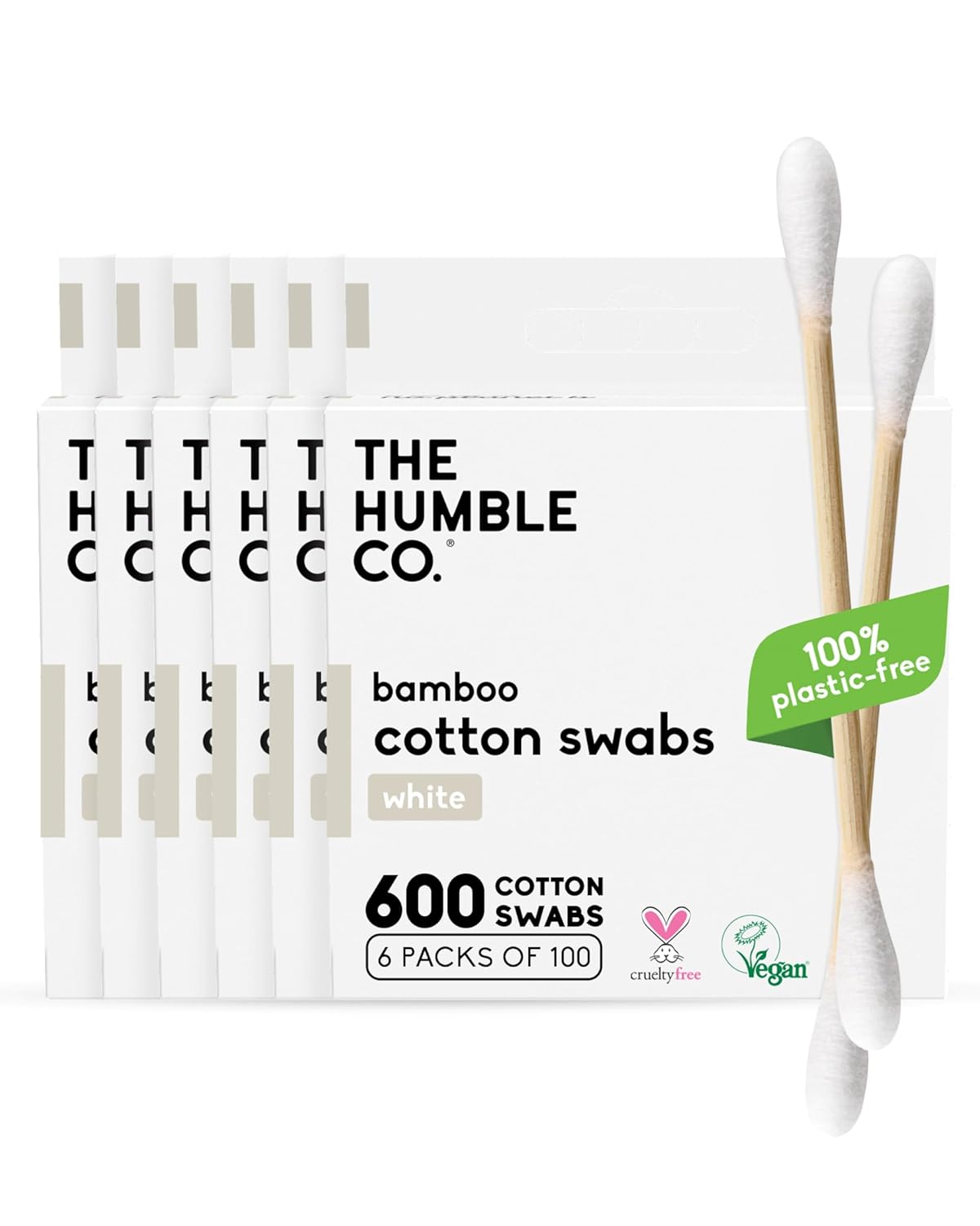 The Humble Co. Bamboo Cotton Swabs, Ear Cleaning, White (600 Count)