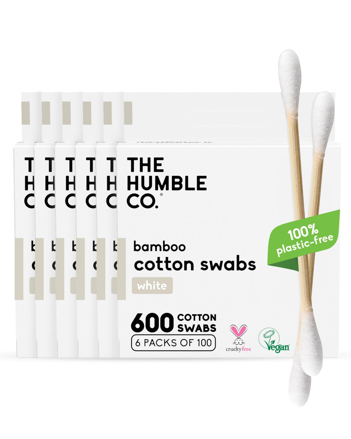 The Humble Co. Bamboo Cotton Swabs, Ear Cleaning, White (600 Count)