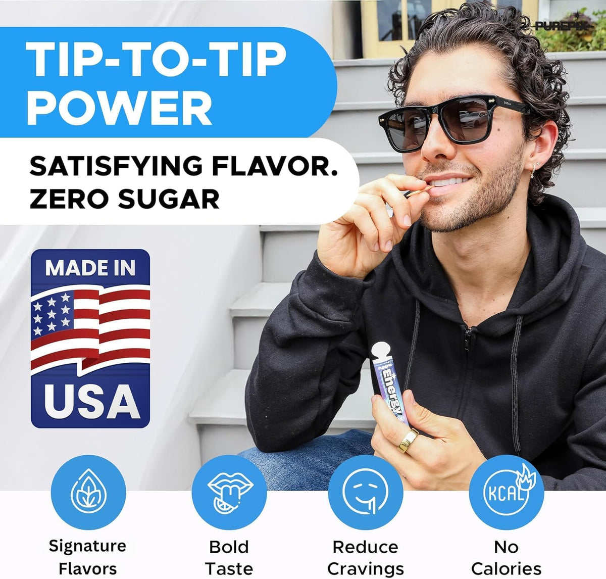 PurePix Energy Caffeine Flavored Toothpicks, Spearmint, 3-Pack, 60ct