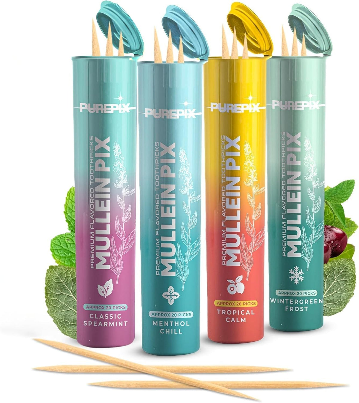 PurePix Mullein Pix Flavored Toothpicks, 5-Flavor Variety Pack