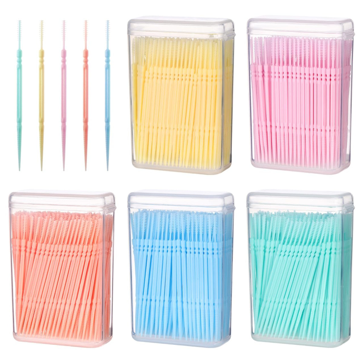 Healifty Double Head Dental Floss Picks Food Grade Plastic Toothpicks for Teeth Cleaning Interdental Picks with Brush Tip for Tight Spaces and Gums Portable Travel Container 1 Pack