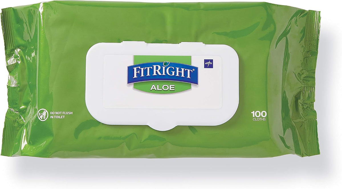 FitRight Aloe Personal Cleansing Cloth Wipes, Scented, 576 Count, 8 x 12 inch Adult Large Incontinence Wipes