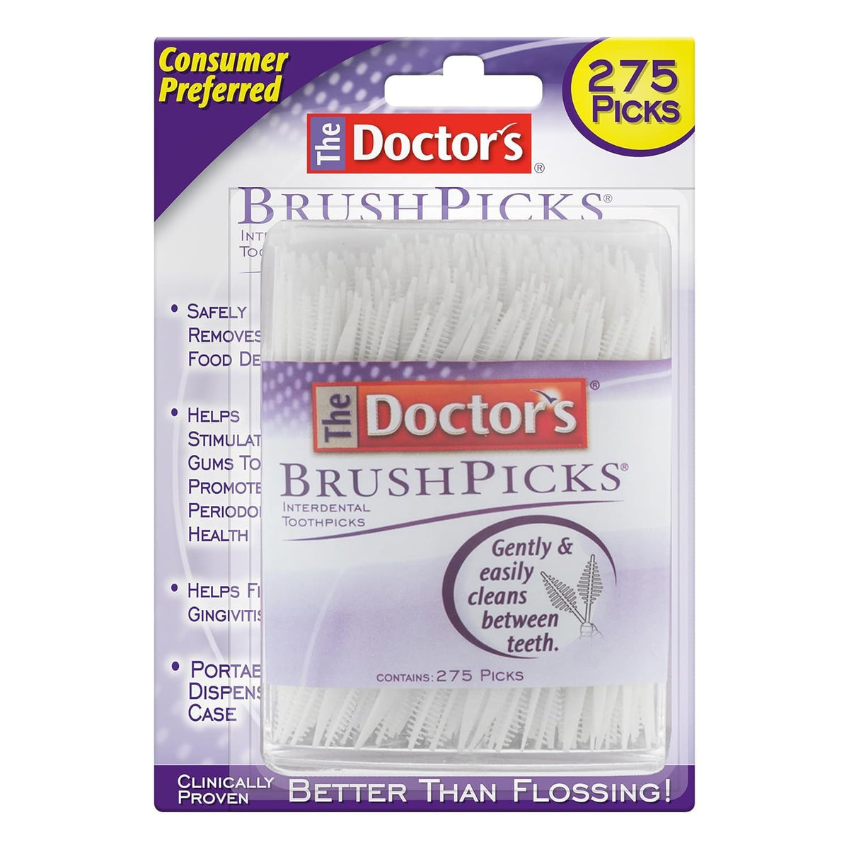 The Doctor's BrushPicks Interdental Toothpicks, Soft Rubber Dental Picks for Teeth Cleaning, Removes Food Debris, Stimulates Gums, Helps Fight Gingivitis, 120 Count (Pack of 12)