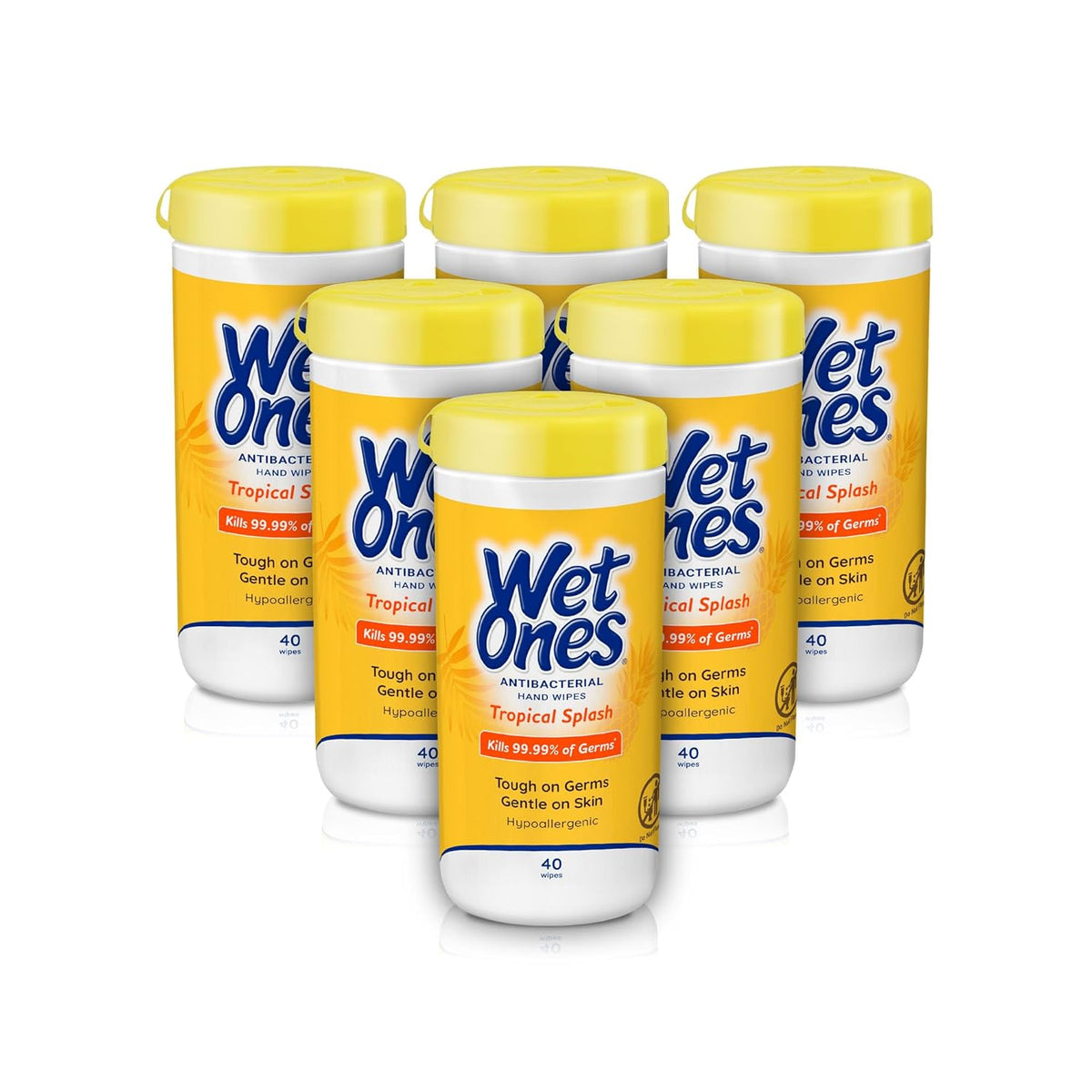 Wet Ones Antibacterial Hand Wipes, Tropical Splash, 40 ct Canister (6 Pack)