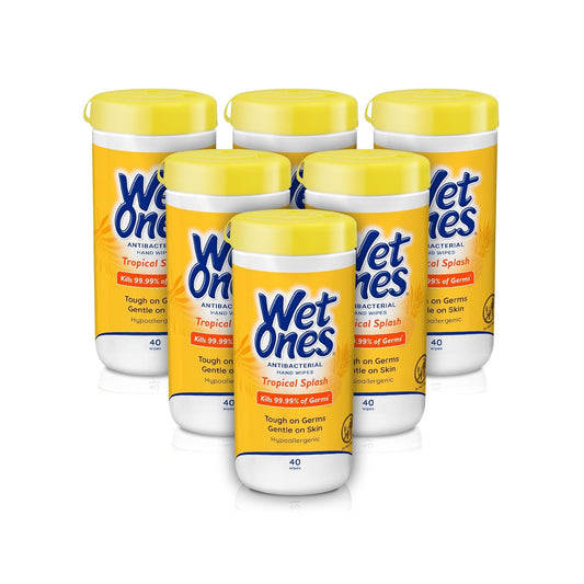 Wet Ones Antibacterial Hand Wipes, Tropical Splash, 40 ct Canister (6 Pack)