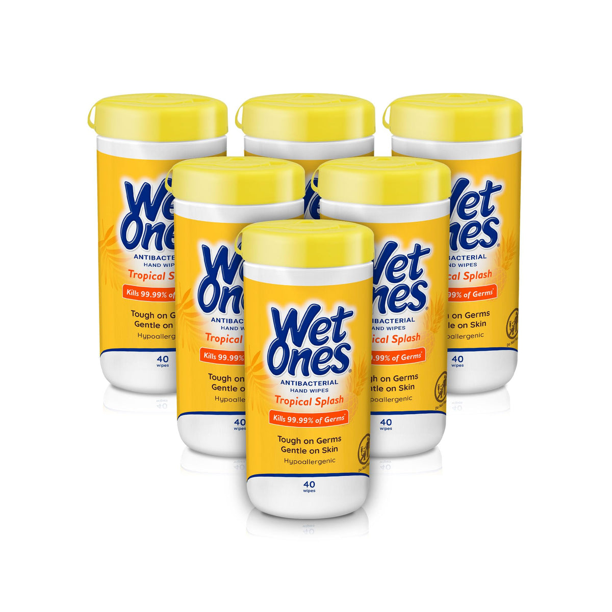 Wet Ones Antibacterial Hand Wipes, Tropical Splash, 40 ct Canister (6 Pack)