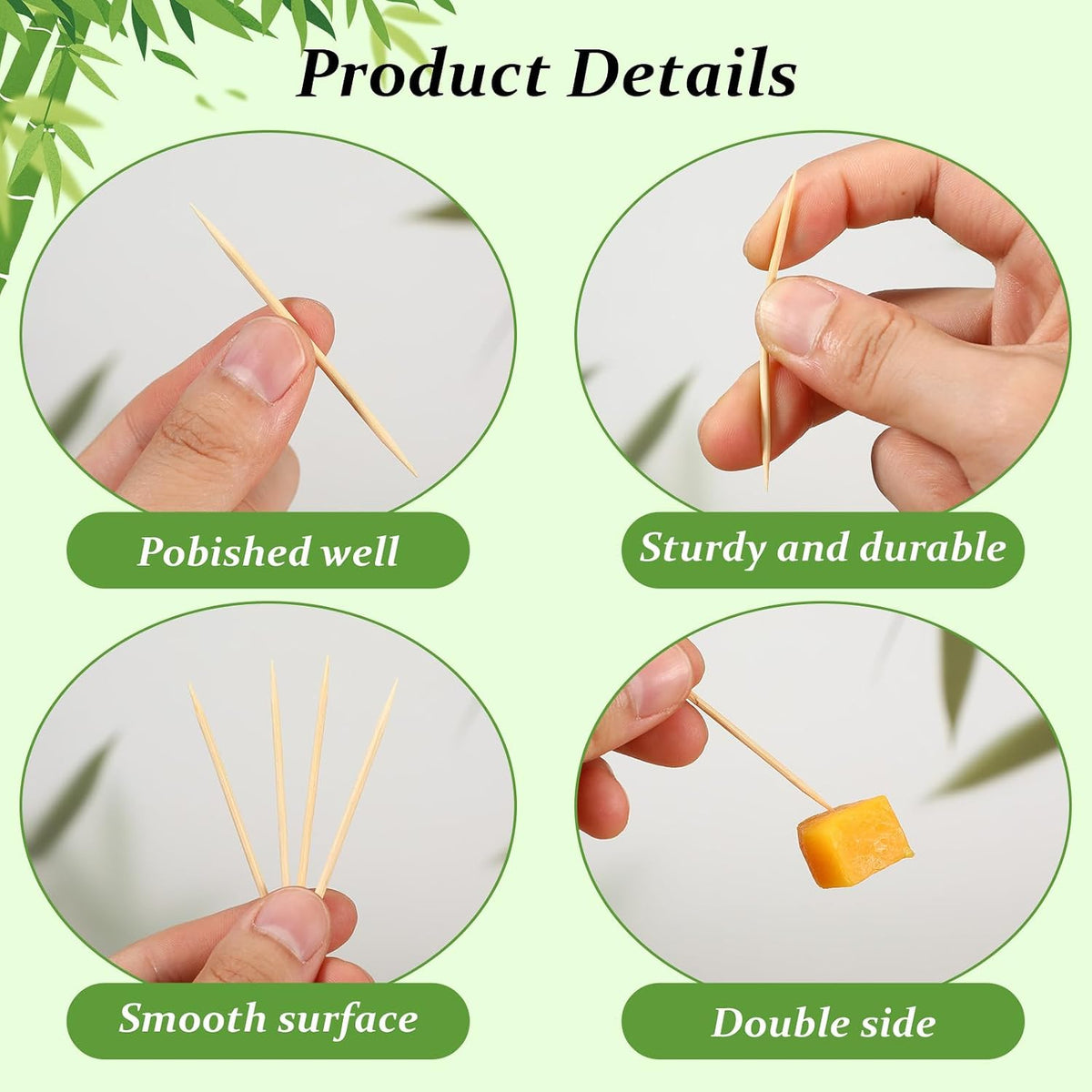 Kifmurase 21000 Pcs Bamboo Wooden toothpicks, Wood Round Double Sided Toothpicks with Clear Plastic Storage Box for Appetizers Food Barbecure Fruit Cocktail Teeth Cleaning Party