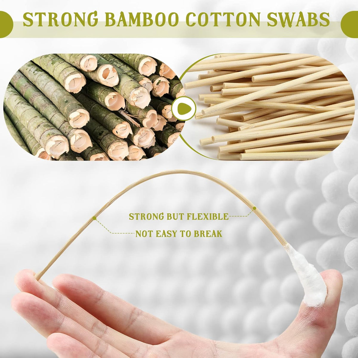 Zhehao 300 Pcs 8 Inch Large Cotton Swabs Extra Long Bamboo Handle