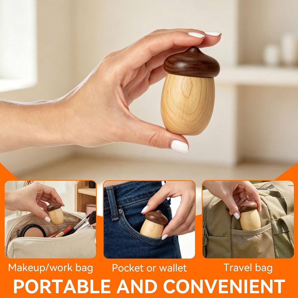 HERCHR Toothpick Holder Dispenser, Cute Pocket Toothpick Holder Decorative Acorn Shaped Wooden Toothpick Container Box with Rounded Structure for Home, Office, Restaurant