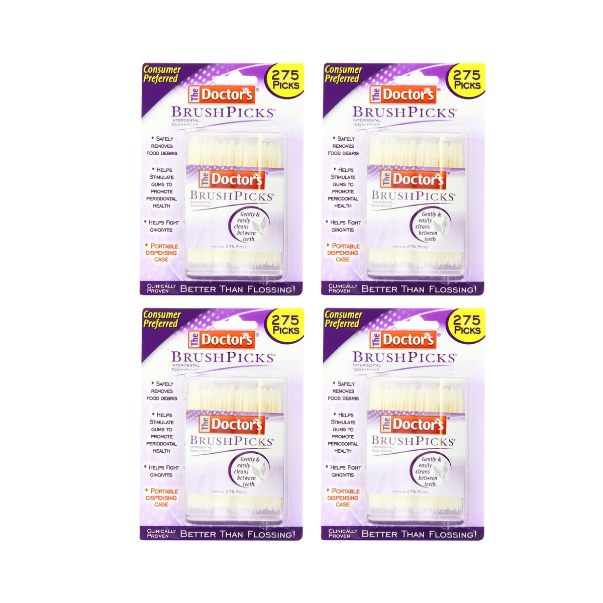 The Doctor's BrushPicks Interdental Toothpicks, Soft Rubber Dental Picks for Teeth Cleaning, Removes Food Debris, Stimulates Gums, Helps Fight Gingivitis, 120 Count (Pack of 12)