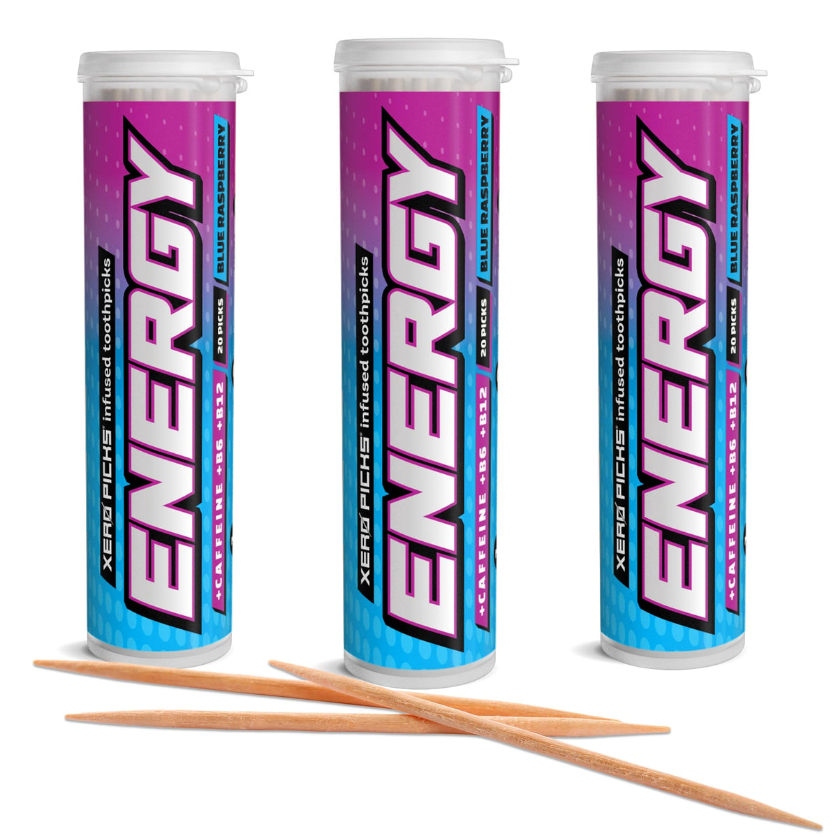 Xero Picks Energy Caffeine Flavored Toothpicks B12 for Focus & B6, 100 Picks (Pack of 5) (Variety Pack) Sugar-Free Alternative to Energy Mints & Gum - Kosher