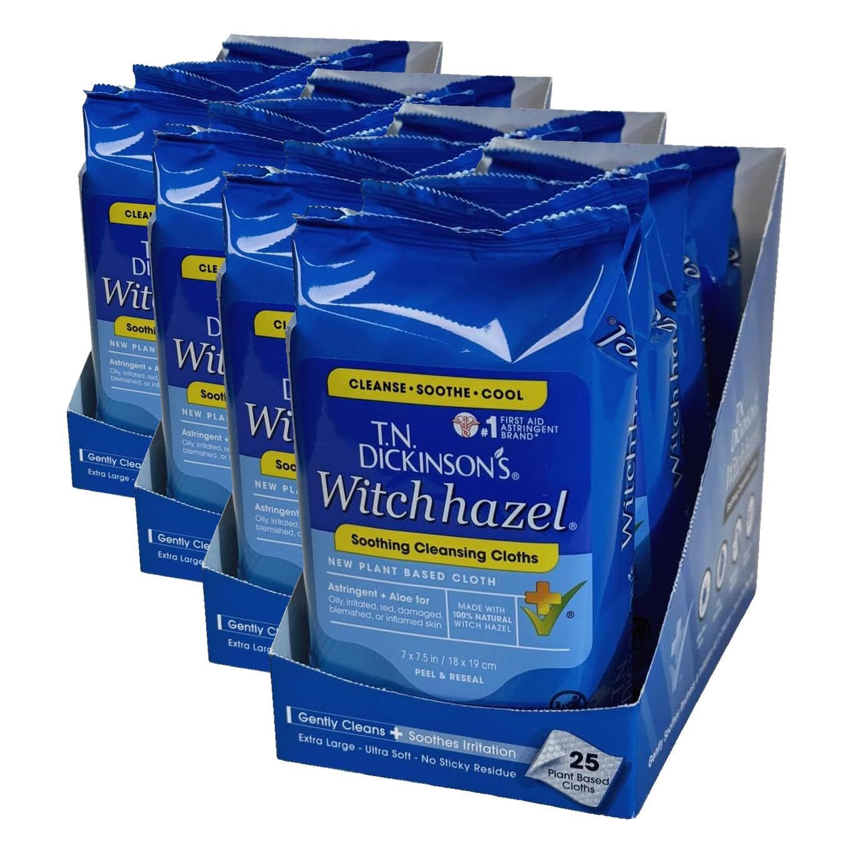 T.N. Dickinson's Witch Hazel Cleansing Cloths | 4 Pack | 25 Ct Each