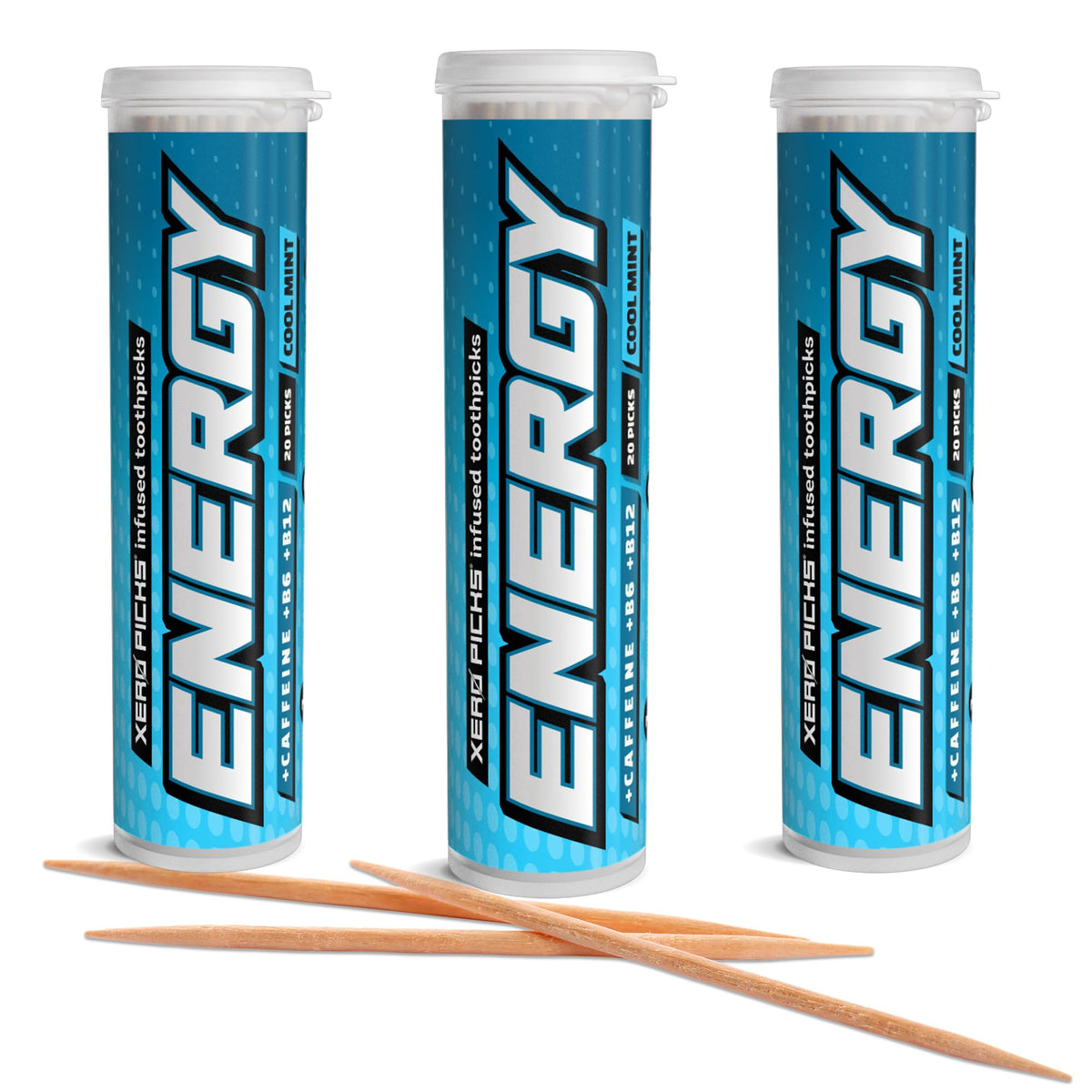 Xero Picks Energy Caffeine Flavored Toothpicks B12 for Focus & B6, 100 Picks (Pack of 5) (Variety Pack) Sugar-Free Alternative to Energy Mints & Gum - Kosher