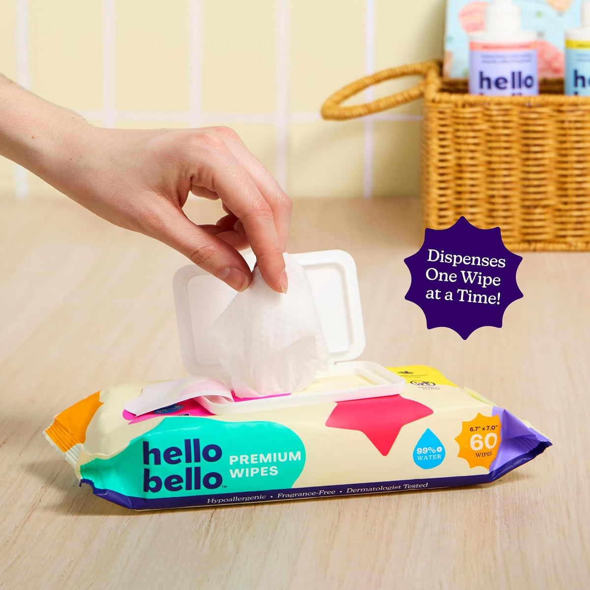 Hello Bello Baby Wipes, Fragrance-Free, 18 Resealable Packets = 1080ct