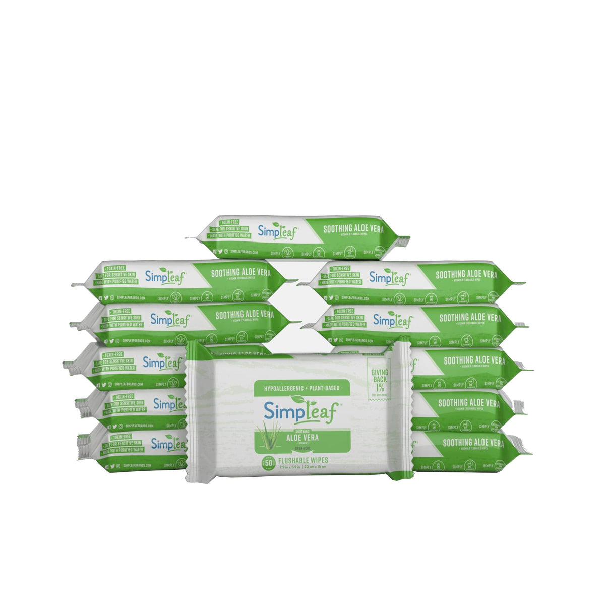 Simpleaf Flushable Wet Wipes Aloe Vera | Plastic Free, Paraben & Alcohol Free | Hypoallergenic & Safe for Sensitive Skin | Soothing Aloe Formula | Adult Toilet Wipes (6 x 50 Count Pack) 300 Count