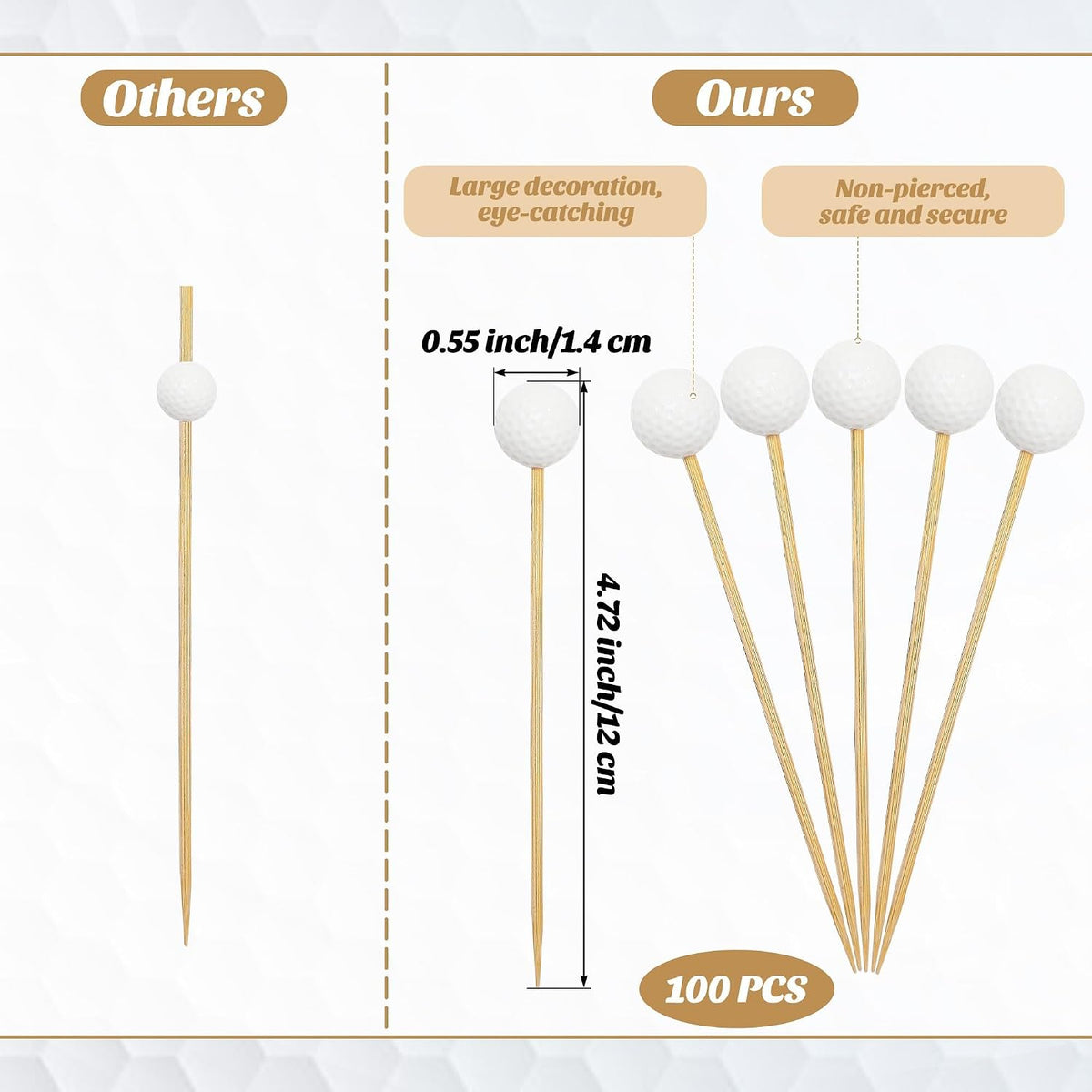 Aodaer 100 Pcs Golf Toothpicks 4.7 Inch Golf Cocktail Picks Skewers
