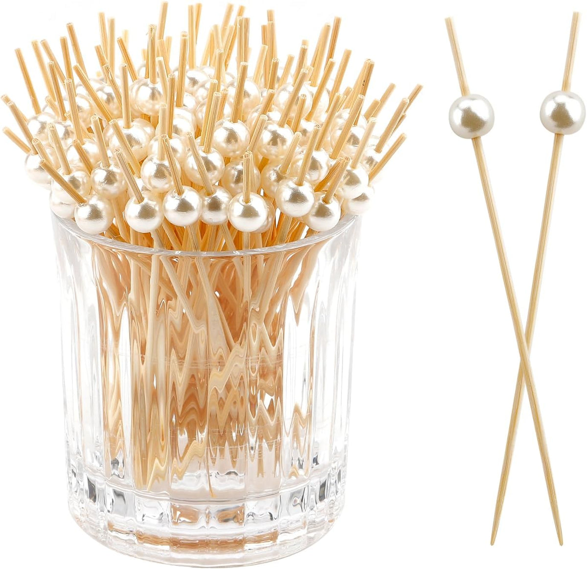 400pcs 4.7inch Cocktail Toothpicks For Drinks Appetizer Toothpicks Decorative Toothpicks Cocktail Sticks For Garnish Toothpicks Wooden White Pearl Party Toothpicks For Homecoming, Bachelor Party