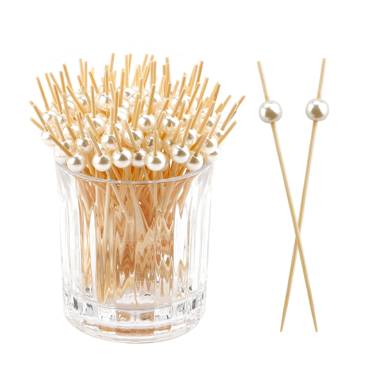 400pcs 4.7inch Cocktail Toothpicks For Drinks Appetizer Toothpicks Decorative Toothpicks Cocktail Sticks For Garnish Toothpicks Wooden White Pearl Party Toothpicks For Homecoming, Bachelor Party