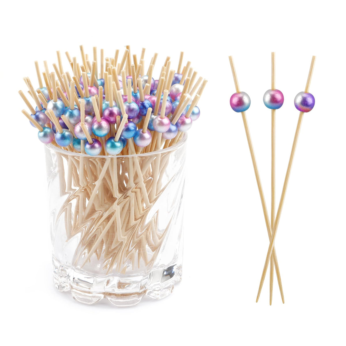 400pcs 4.7inch Cocktail Toothpicks For Drinks Appetizer Toothpicks Decorative Toothpicks Cocktail Sticks For Garnish Toothpicks Wooden White Pearl Party Toothpicks For Homecoming, Bachelor Party