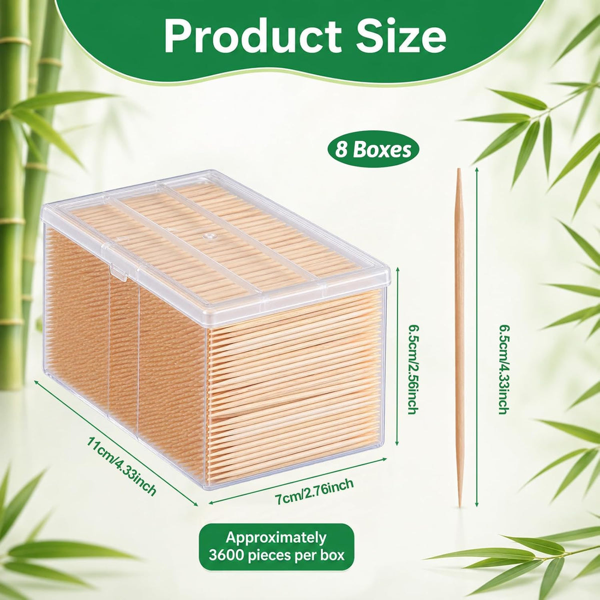 28800 Pcs Bamboo Toothpicks Bulk, Round Double-Sided Toothpicks with Box