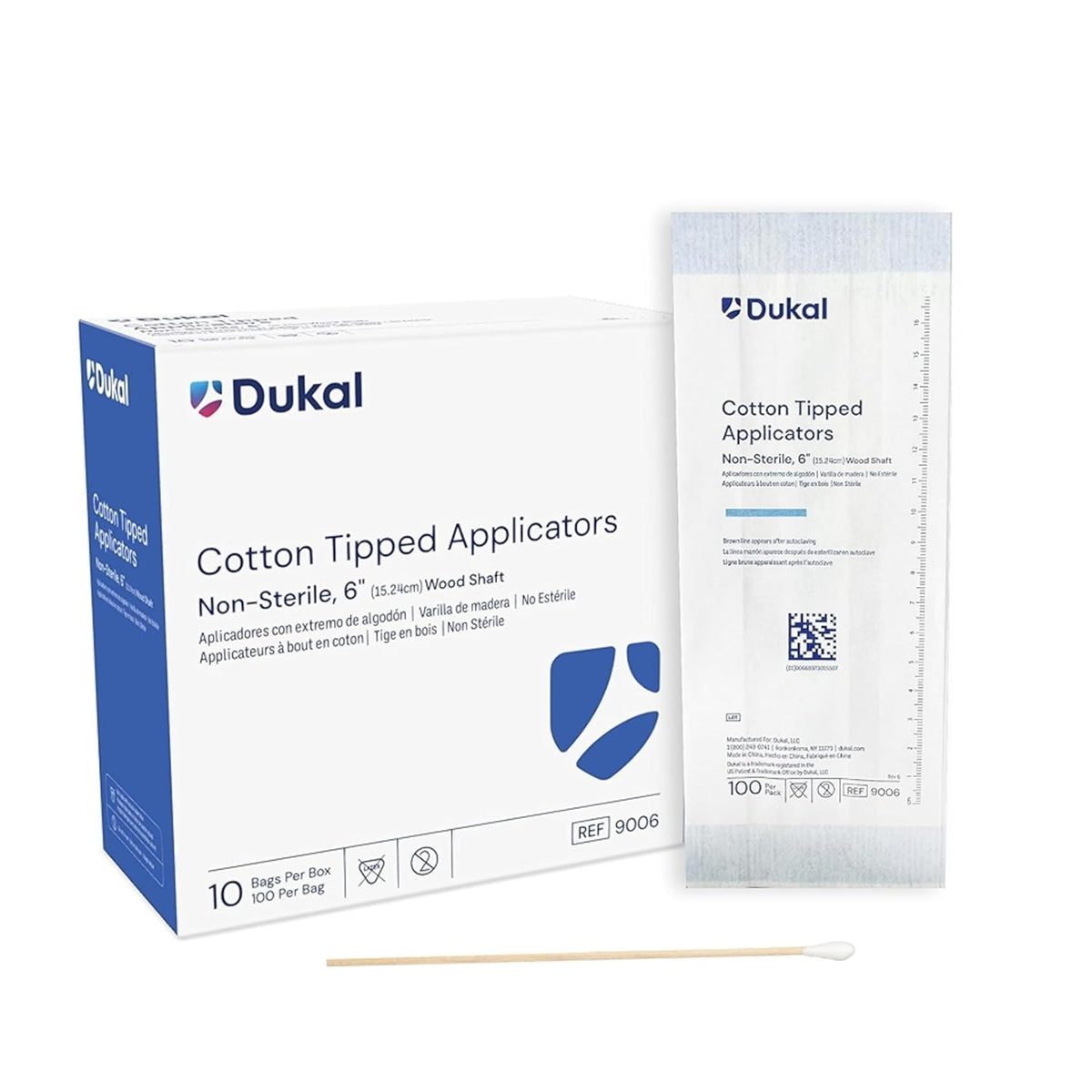 Dukal 9006-BX Cotton Tipped Applicator, Non-Sterile, 6" (Box of 10bgs of 100)(1000 Applicators)