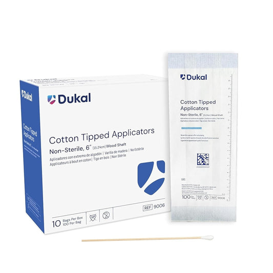 Dukal 9006-BX Cotton Tipped Applicator, Non-Sterile, 6" (Box of 10bgs of 100)(1000 Applicators)