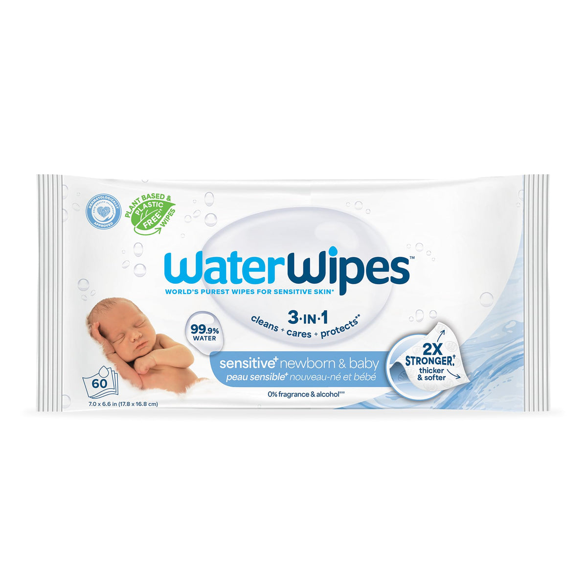 WaterWipes Sensitive+ Newborn & Baby Wipes, 3-In-1 Cleans, Cares, Protects, 99.9% Water, Unscented & Hypoallergenic, 300 Count (5 Packs)
