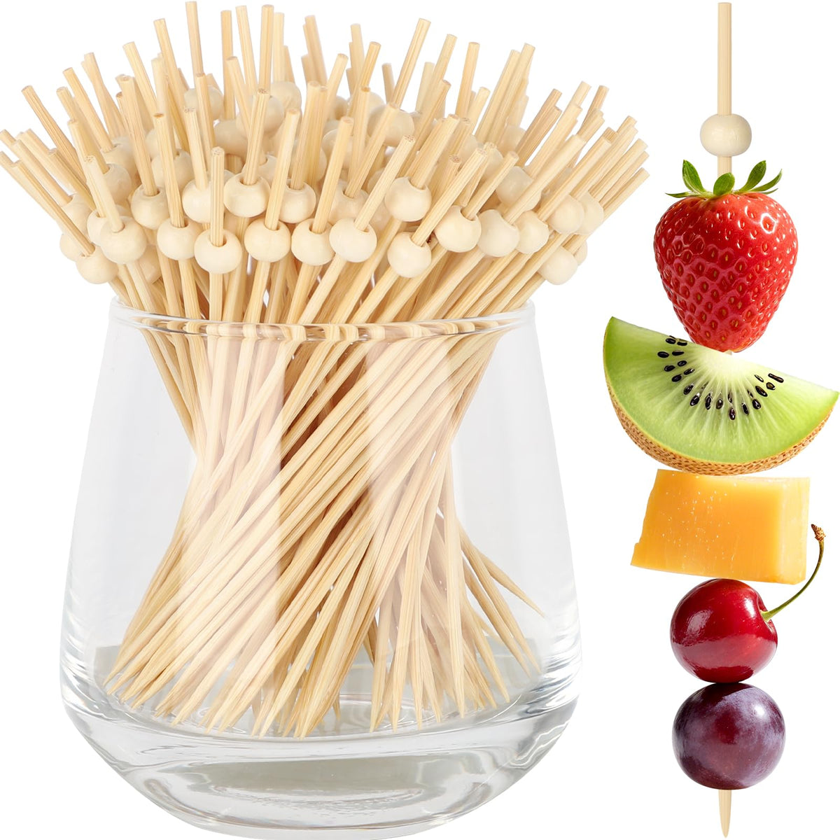 1000PCS Cocktail Picks, Natural Wooden Ball Fancy Toothpicks for Appetizers