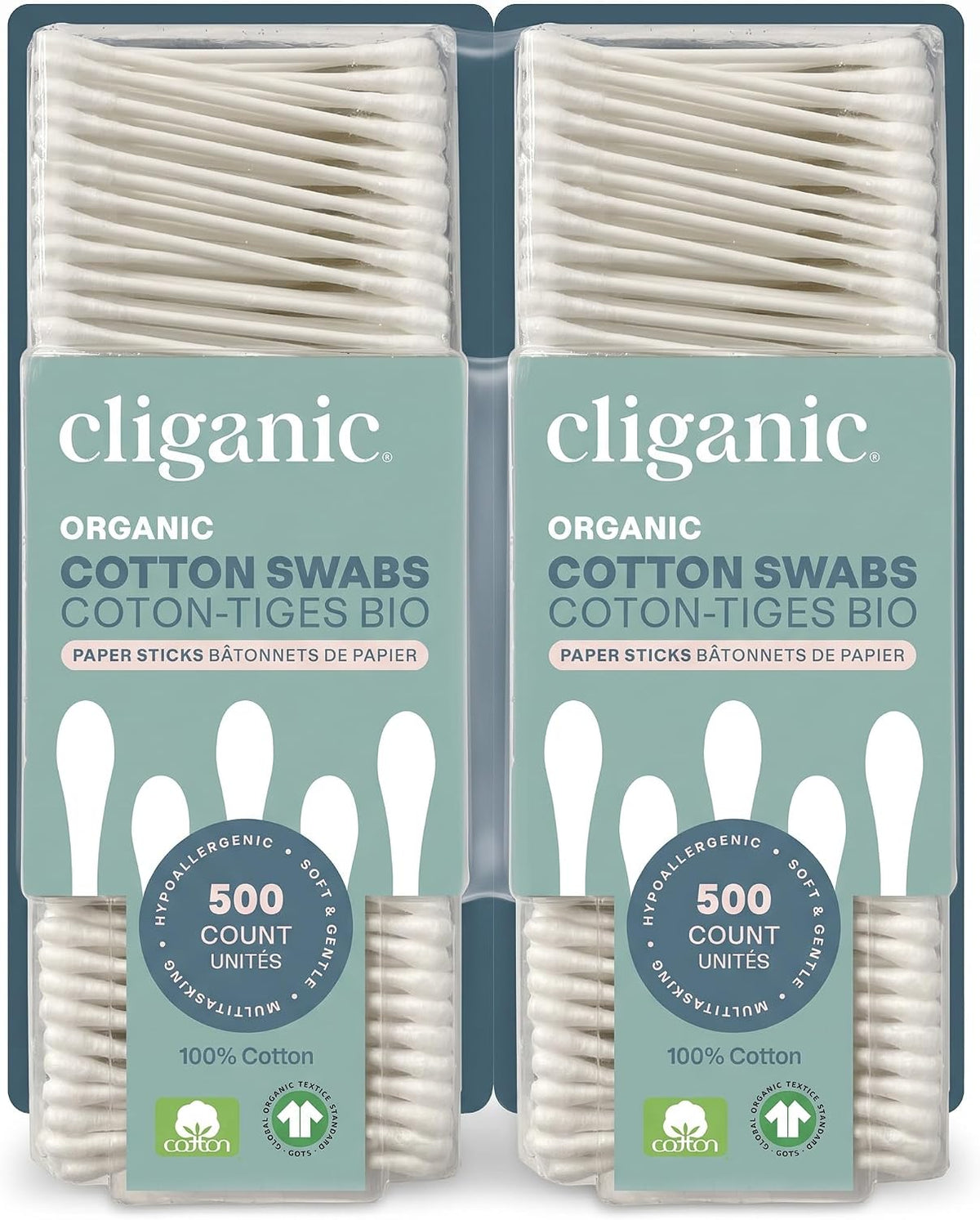Cliganic Organic Cotton Swabs, 1500 Count - 100% Pure Natural Cotton, Chlorine-Free Hypoallergenic, Soft, Gentle & Absorbent Buds