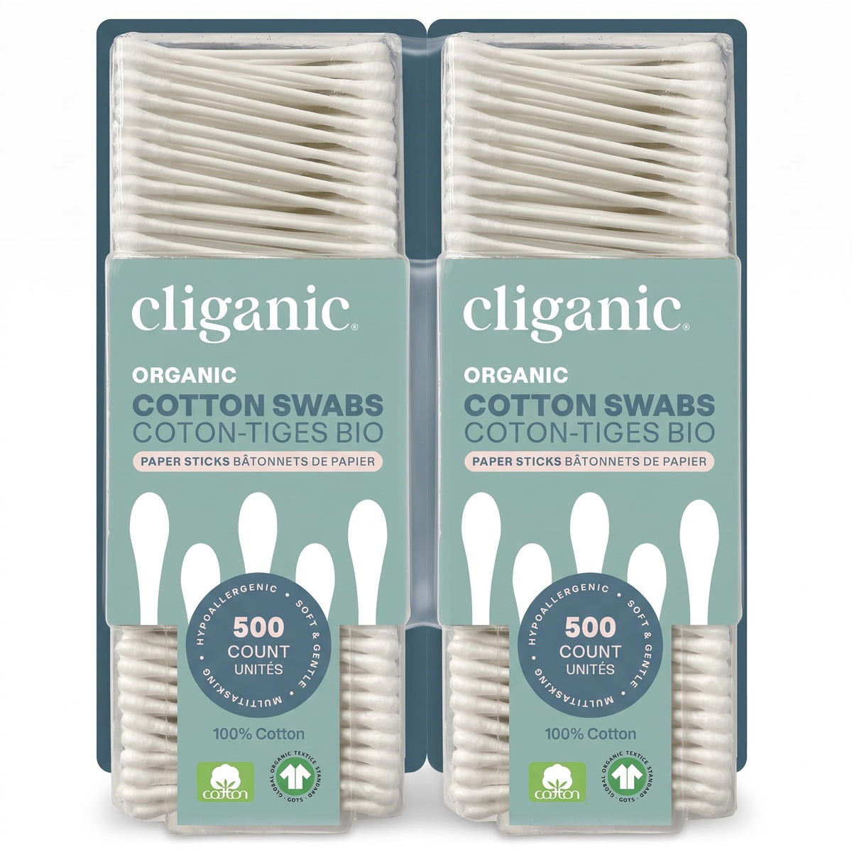 Cliganic Organic Cotton Swabs, 1500 Count - 100% Pure Natural Cotton, Chlorine-Free Hypoallergenic, Soft, Gentle & Absorbent Buds