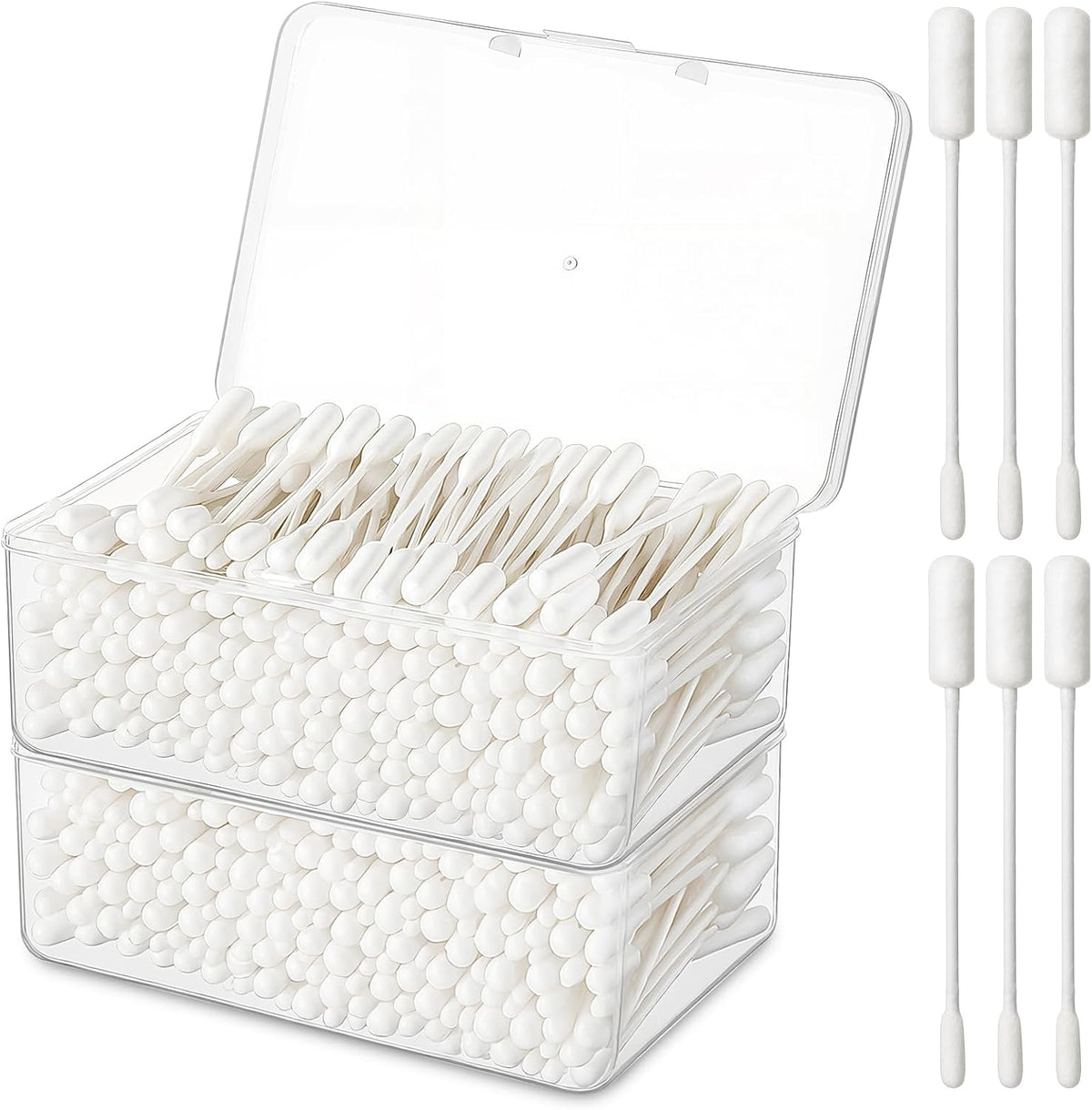 Lounsweer 400pcs Long Cotton Swabs with Storage Case 4'' XL Cotton Buds