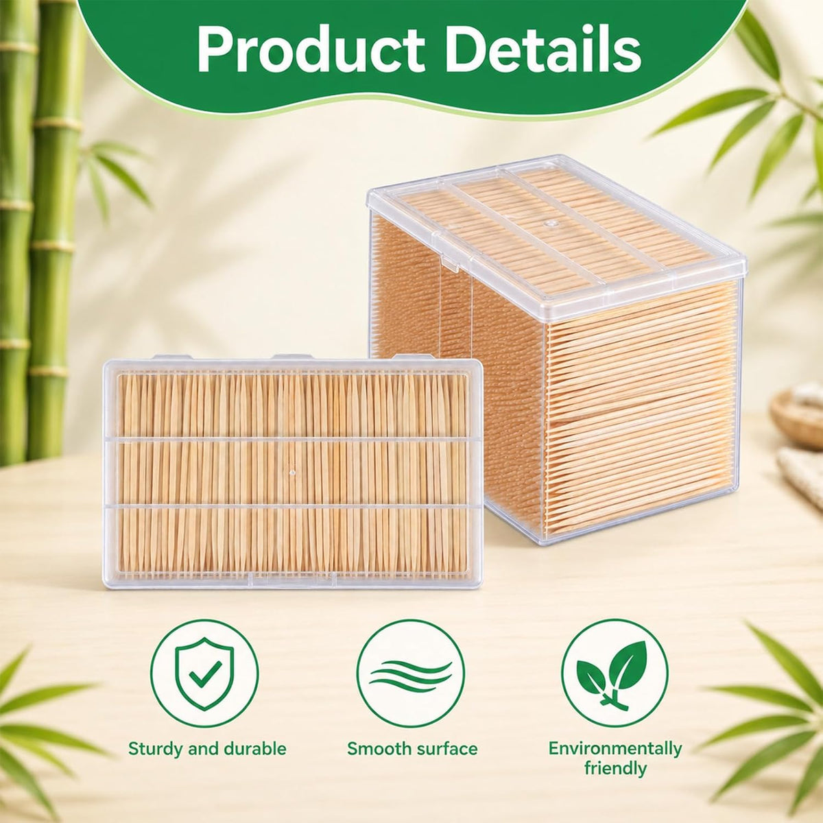 28800 Pcs Bamboo Toothpicks Bulk, Round Double-Sided Toothpicks with Box