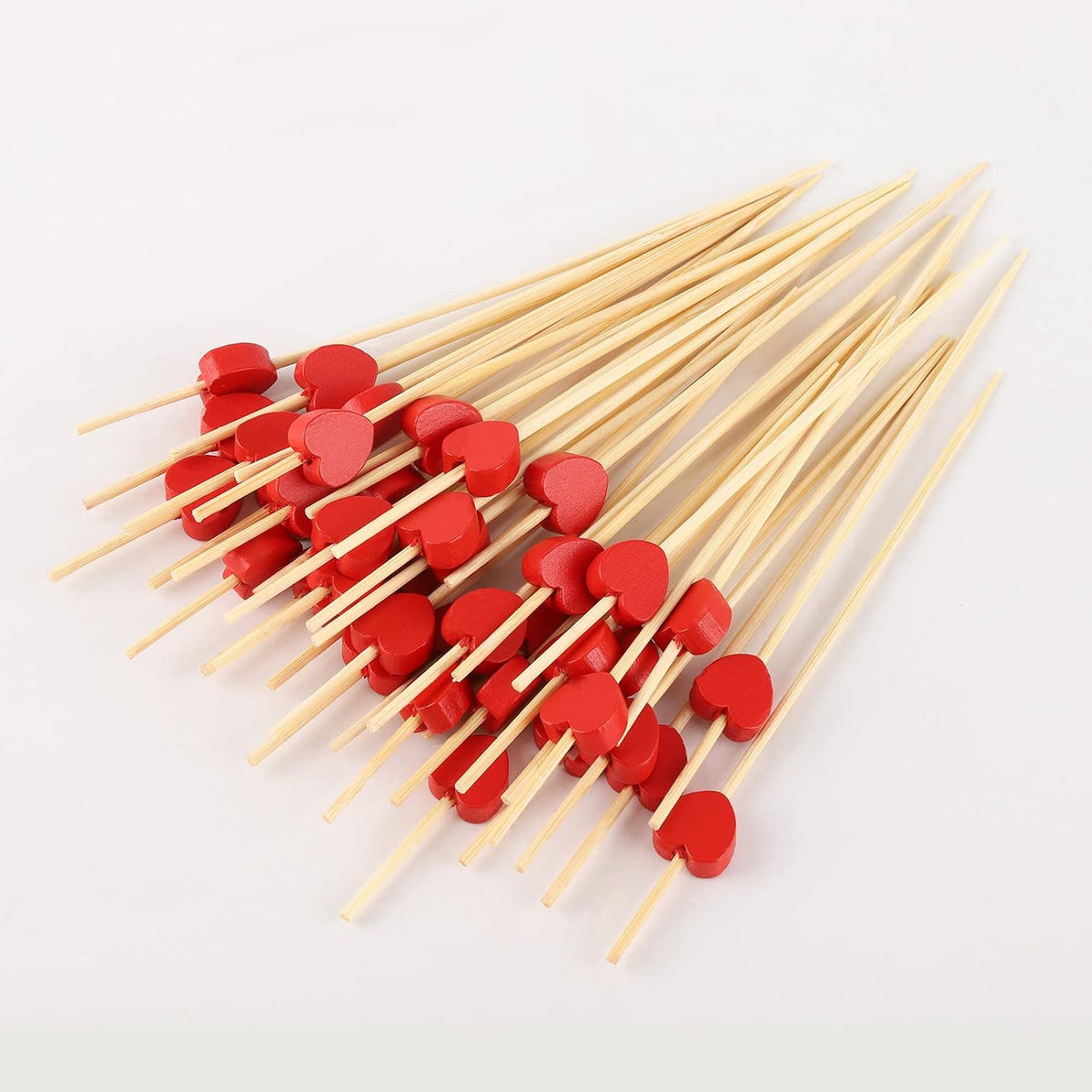 200PCS Heart Cocktail Picks 4.7" Heart Bamboo Toothpicks Heart Fancy Toothpicks Valentines Skewers Bamboo Fancy Appetizer for Wedding Birthday Party Decoration (Red Heart)