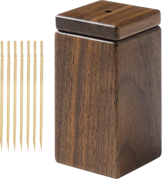 Walnut Wood Toothpick Dispenser with Magnetic Lid, Toothpick Holder