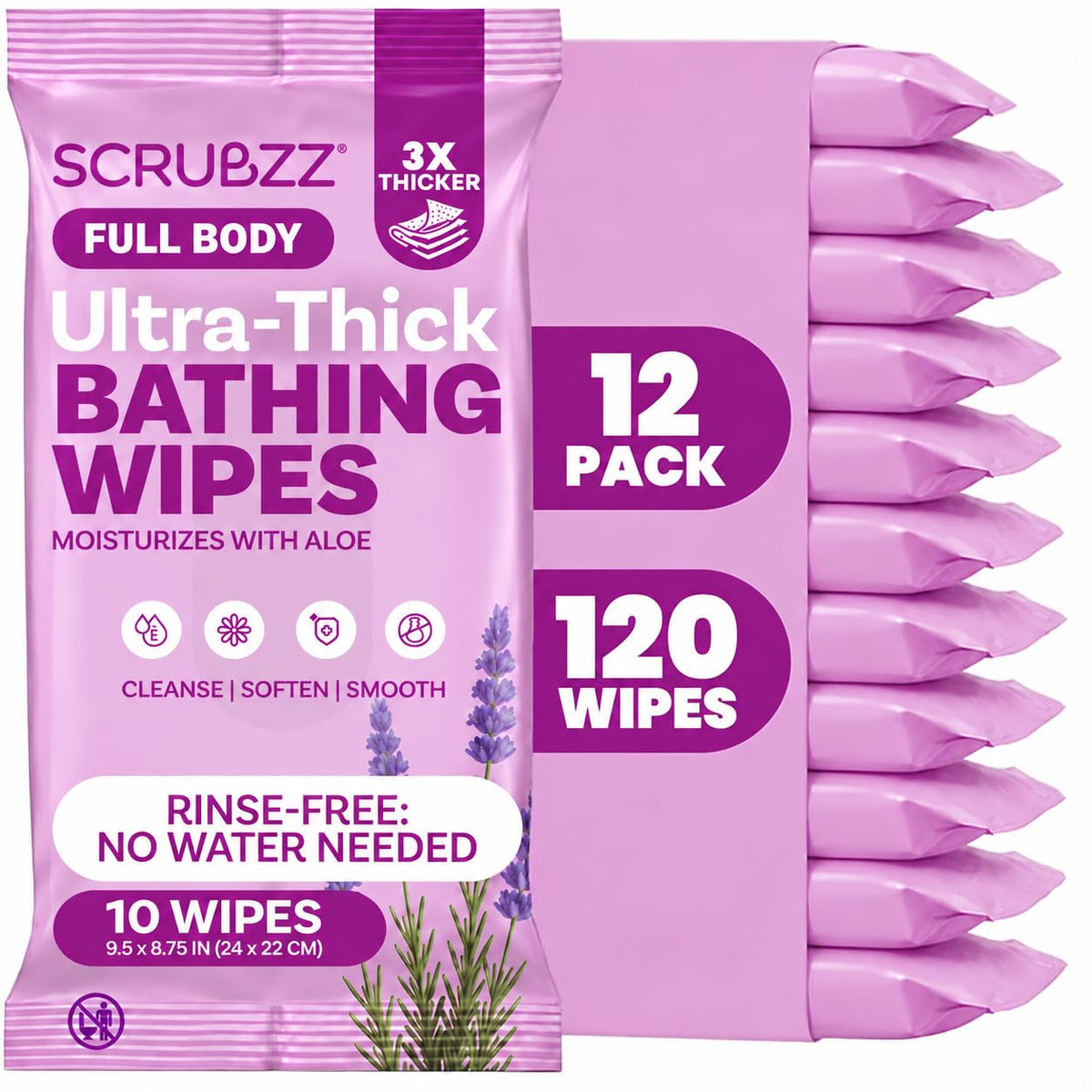 Extra Large Body Wipes for Adults Bathing No Rinse - 80 Ultra Thick Disposable Shower Wipes for Men, Women & Elderly - Great for Gym, Camping, Post Surgery