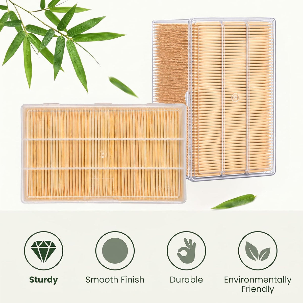4 boxes 14400pcs Double Sided Bamboo Wooden Toothpicks with Storage Box