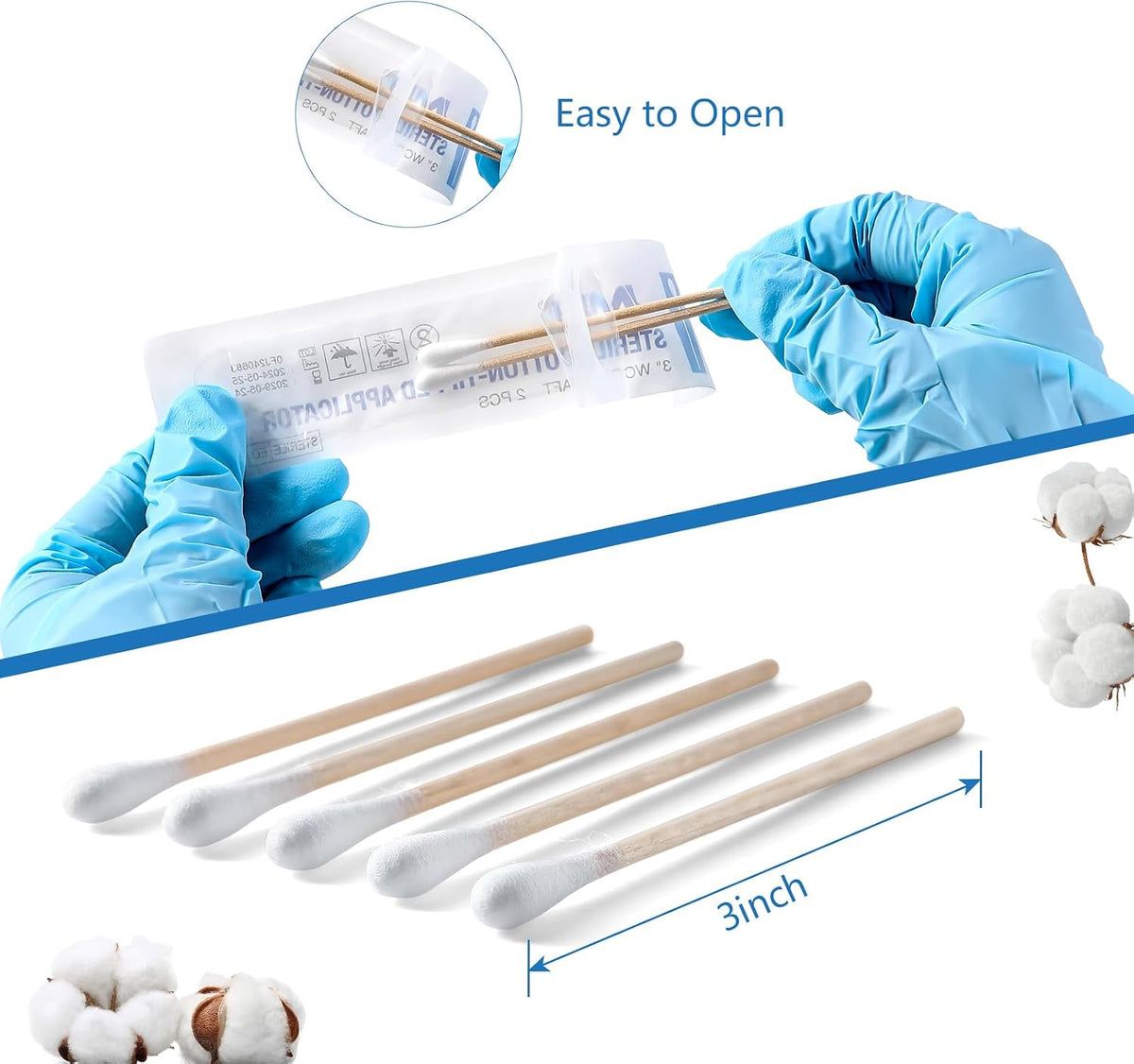 JMU Sterile Cotton Tipped Applicators, 2000 Medical Cotton Swabs Wood Shaft