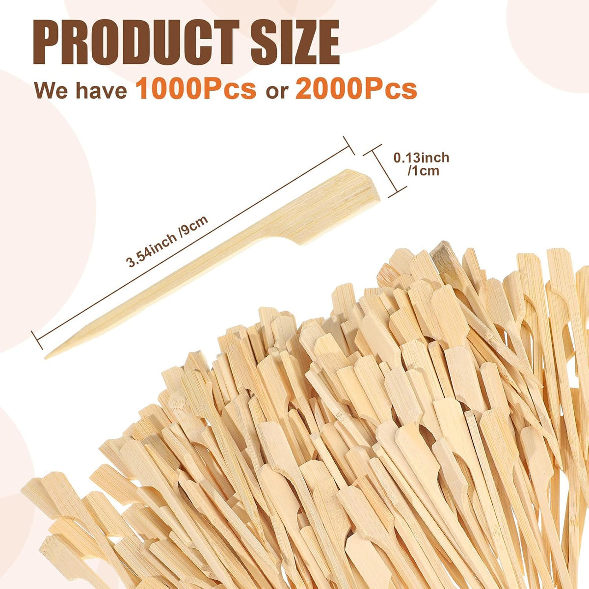 Chengu 1000 Pcs Bamboo Skewers 3.5 Inch Paddle Wooden Sticks