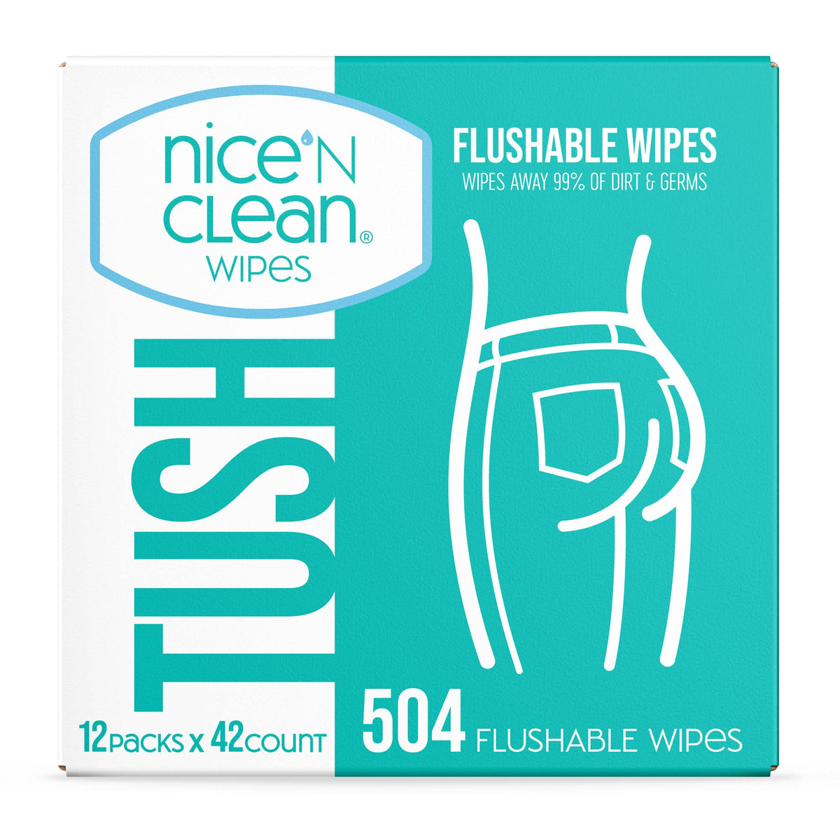 Nice 'N Clean Adult Flushable Wipes (8 x 42 Count) | Personal Cleansing Wipes Made from Plant-Based Fibers | Infused with Aloe & Vitamin E