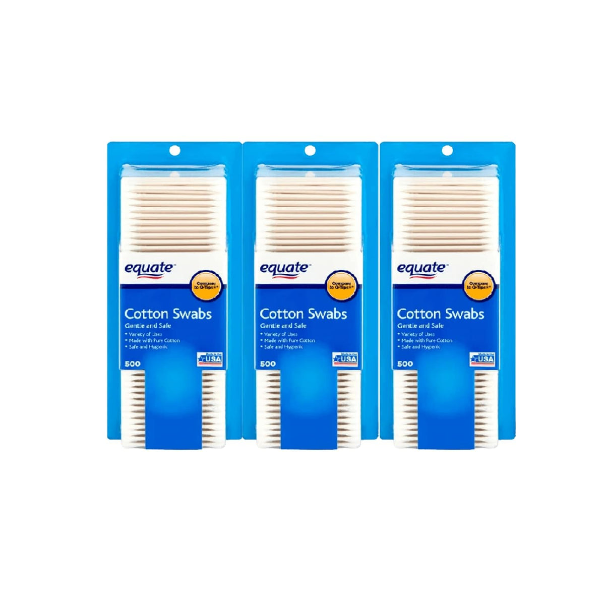 Equate Cotton Swabs, Gentle, Hygienic and Safe, 500 Count (PACK OF 3)